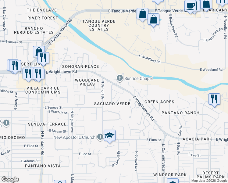 map of restaurants, bars, coffee shops, grocery stores, and more near 2210 N Colter Dr in Tucson