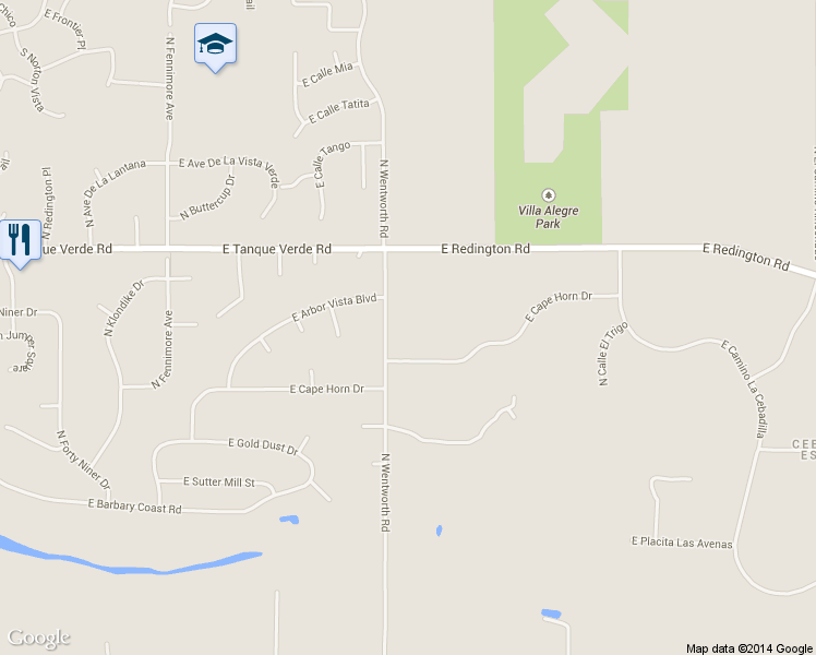 map of restaurants, bars, coffee shops, grocery stores, and more near 2230 North Wentworth Road in Tucson