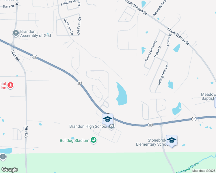 map of restaurants, bars, coffee shops, grocery stores, and more near 123 Provonce Park in Brandon
