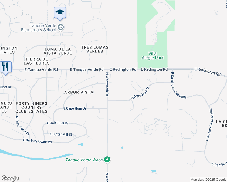 map of restaurants, bars, coffee shops, grocery stores, and more near 2230 North Wentworth Road in Tucson