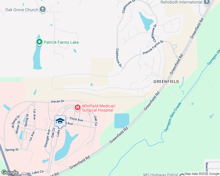 map of restaurants, bars, coffee shops, grocery stores, and more near 521 Patrick Farms Drive in Pearl