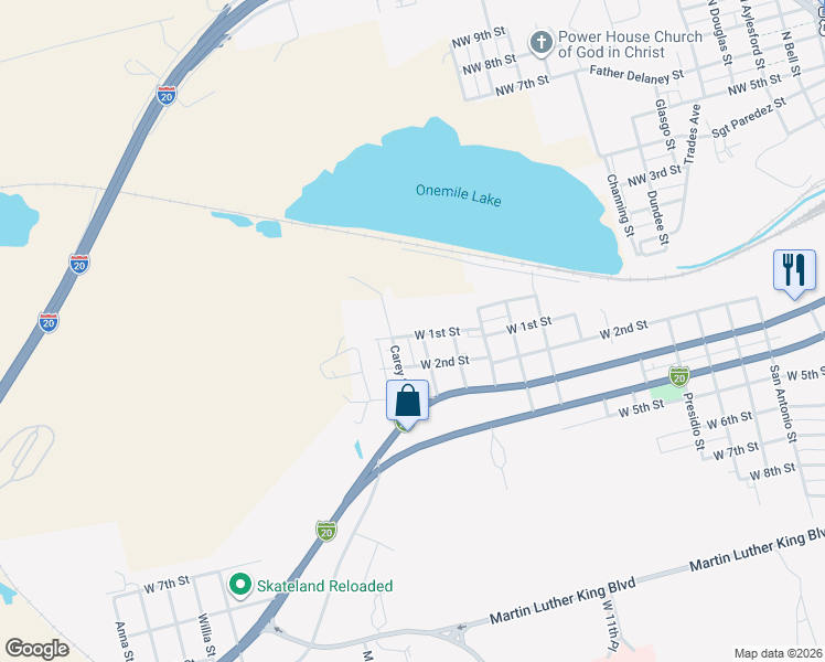 map of restaurants, bars, coffee shops, grocery stores, and more near 106 Carey Street in Big Spring