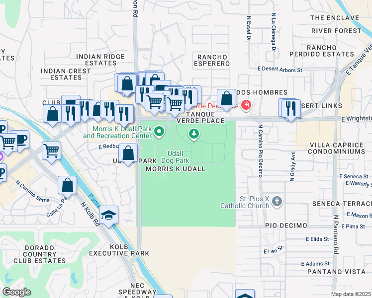 map of restaurants, bars, coffee shops, grocery stores, and more near 7200 East Tanque Verde Road in Tucson