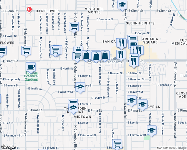 map of restaurants, bars, coffee shops, grocery stores, and more near 2210 North Ralph Avenue in Tucson