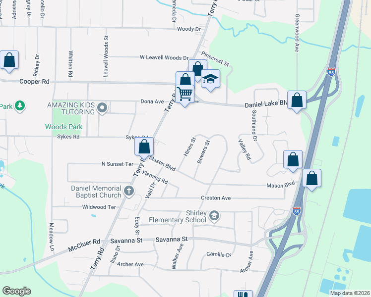 map of restaurants, bars, coffee shops, grocery stores, and more near 3532 Hines Street in Jackson