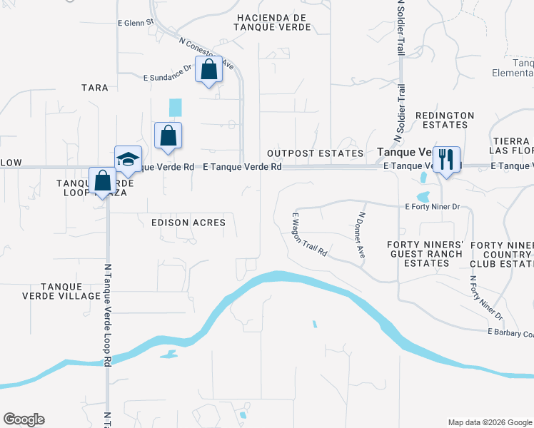 map of restaurants, bars, coffee shops, grocery stores, and more near 2202 North Conestoga Avenue in Tucson