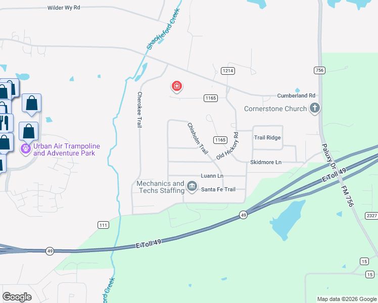 map of restaurants, bars, coffee shops, grocery stores, and more near 1245 Buffalo Trail in Tyler
