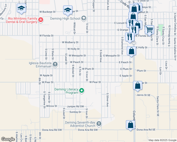 map of restaurants, bars, coffee shops, grocery stores, and more near 2007 South Iron Street in Deming