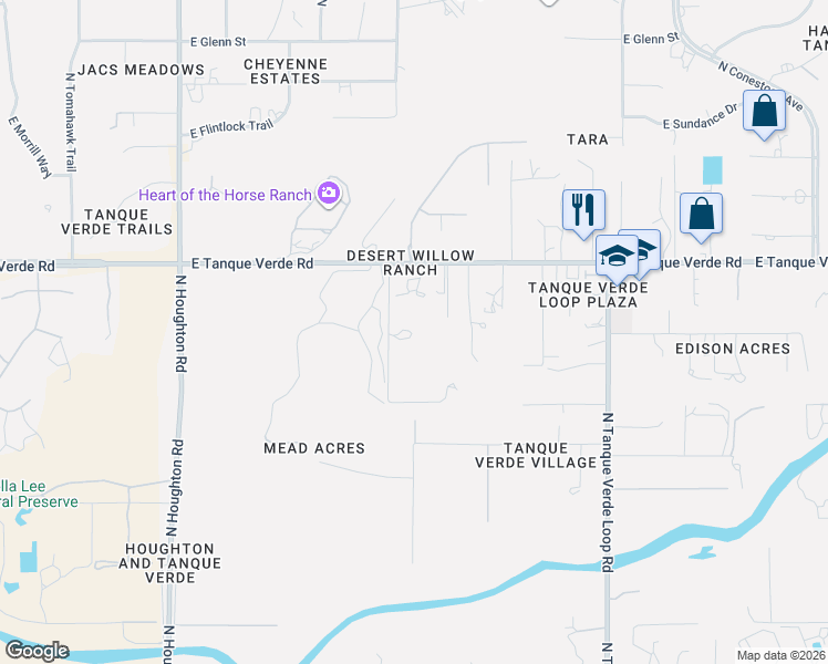 map of restaurants, bars, coffee shops, grocery stores, and more near 2200 North Kimberlee Road in Tucson