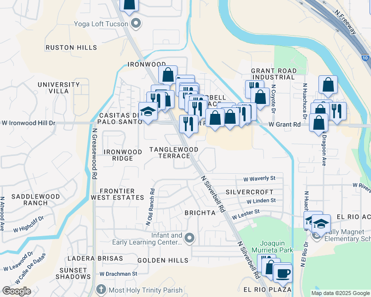map of restaurants, bars, coffee shops, grocery stores, and more near in Tucson