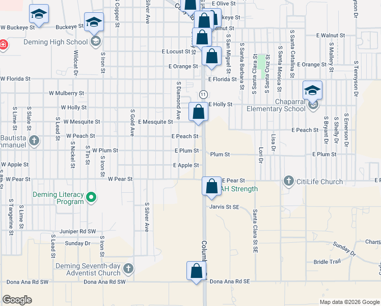 map of restaurants, bars, coffee shops, grocery stores, and more near 2000 South Ruby Street in Deming