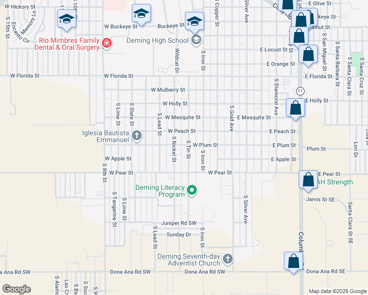 map of restaurants, bars, coffee shops, grocery stores, and more near 2000 South Tin Street in Deming