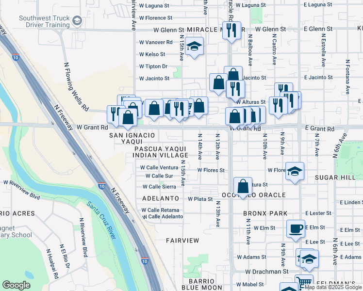 map of restaurants, bars, coffee shops, grocery stores, and more near 630 West Rillito Street in Tucson