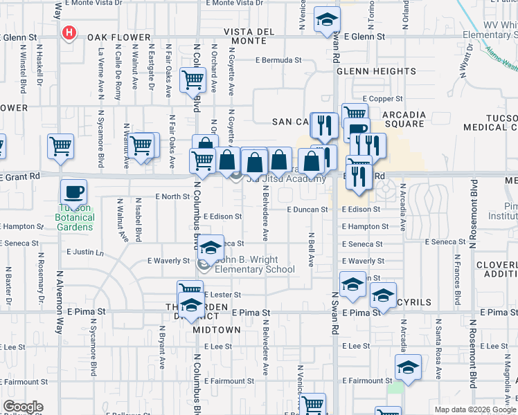 map of restaurants, bars, coffee shops, grocery stores, and more near 2210 North Ralph Avenue in Tucson