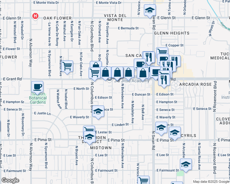 map of restaurants, bars, coffee shops, grocery stores, and more near 2212 North Ralph Avenue in Tucson