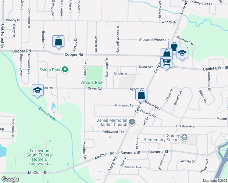 map of restaurants, bars, coffee shops, grocery stores, and more near 263 Sykes Road in Jackson