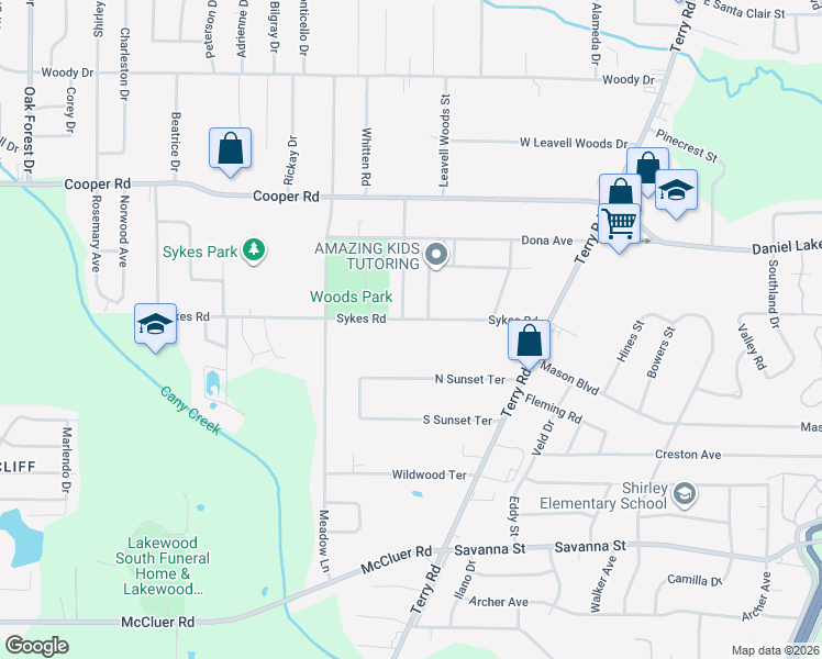 map of restaurants, bars, coffee shops, grocery stores, and more near 331 Sykes Road in Jackson