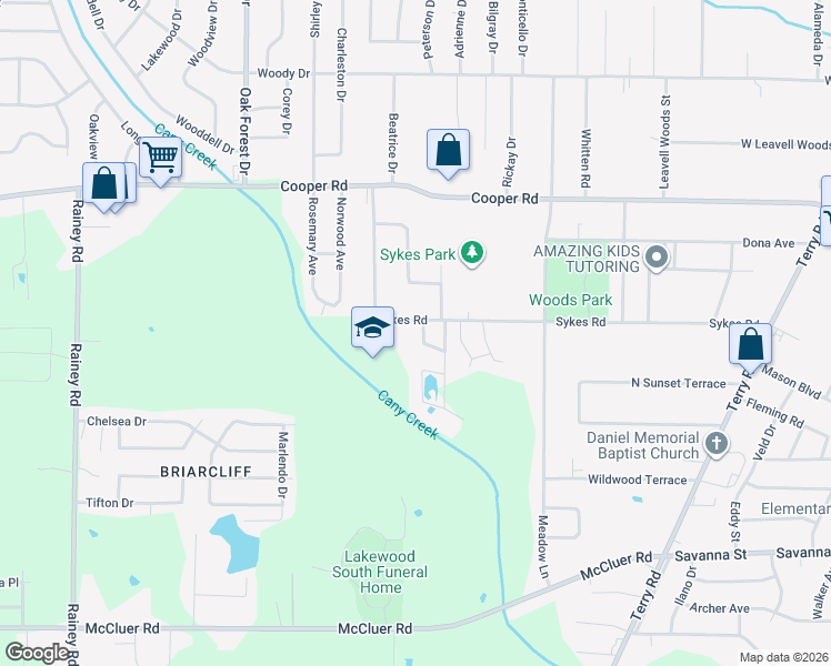 map of restaurants, bars, coffee shops, grocery stores, and more near 133 Sykes Park Circle in Jackson