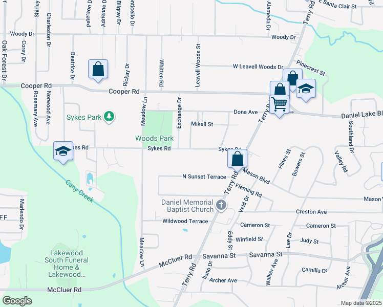 map of restaurants, bars, coffee shops, grocery stores, and more near 263 Sykes Road in Jackson