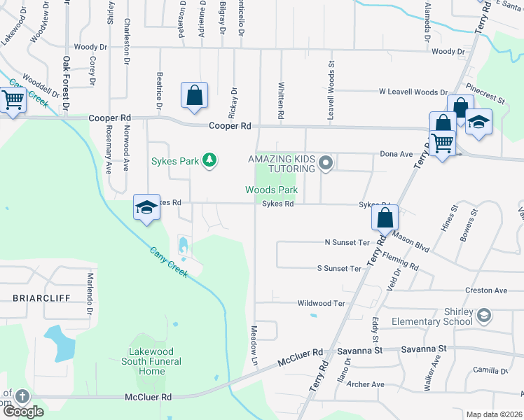 map of restaurants, bars, coffee shops, grocery stores, and more near 3627 Meadow Lane in Jackson