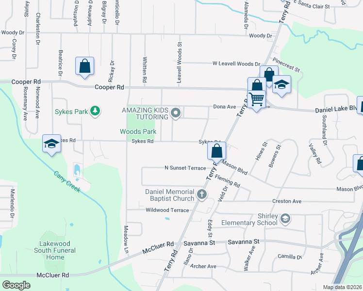 map of restaurants, bars, coffee shops, grocery stores, and more near 263 Sykes Road in Jackson