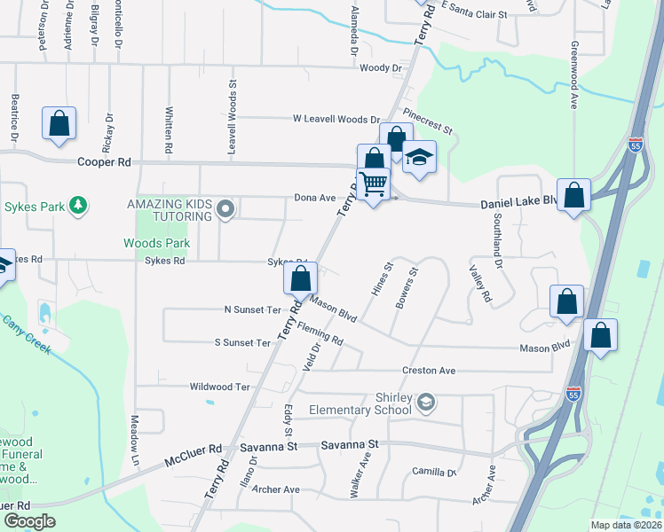 map of restaurants, bars, coffee shops, grocery stores, and more near 3616 Terry Rd in Jackson
