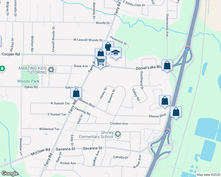 map of restaurants, bars, coffee shops, grocery stores, and more near 3502 Hines Street in Jackson