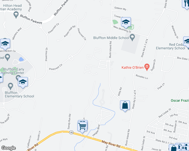 map of restaurants, bars, coffee shops, grocery stores, and more near 228 Plumgrass Way in Bluffton