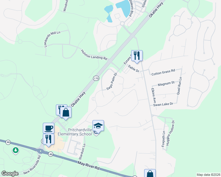 map of restaurants, bars, coffee shops, grocery stores, and more near 35 Sago Palm Drive in Bluffton