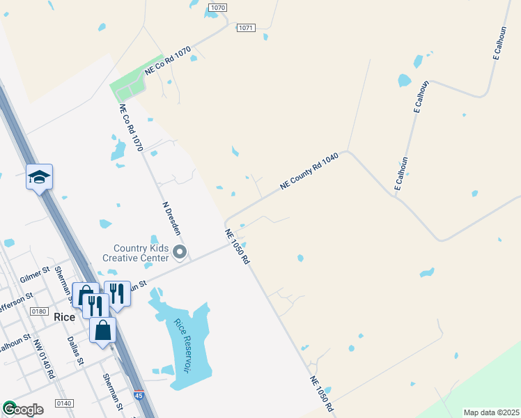map of restaurants, bars, coffee shops, grocery stores, and more near 8468 Northeast 1040 in Rice