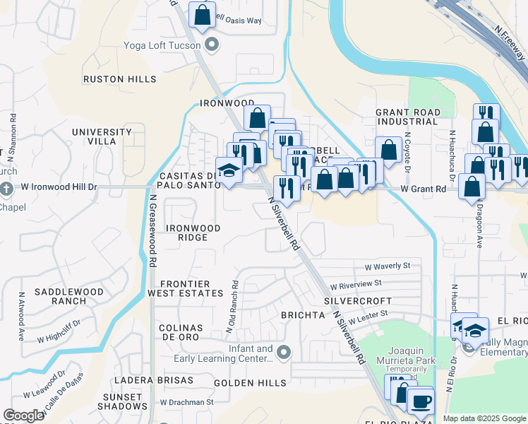 map of restaurants, bars, coffee shops, grocery stores, and more near in Tucson