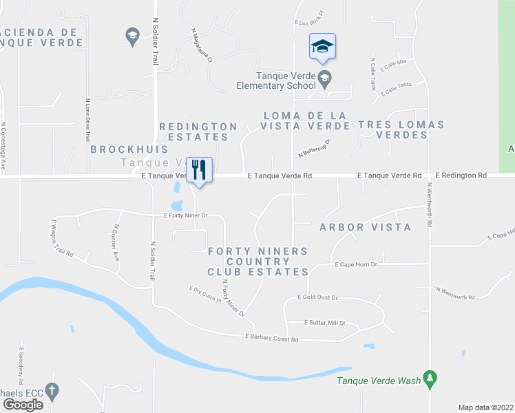 map of restaurants, bars, coffee shops, grocery stores, and more near 2221 North Klondike Drive in Tucson