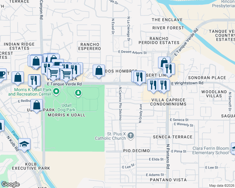 map of restaurants, bars, coffee shops, grocery stores, and more near in Tucson