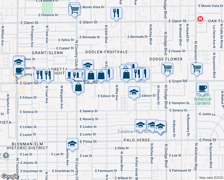 map of restaurants, bars, coffee shops, grocery stores, and more near 2314 North Northway Avenue in Tucson