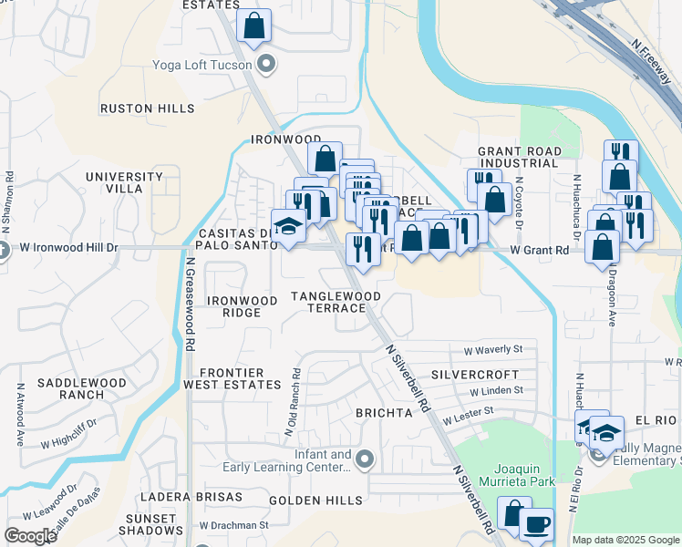 map of restaurants, bars, coffee shops, grocery stores, and more near in Tucson