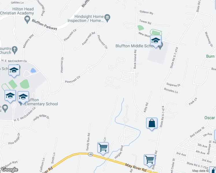 map of restaurants, bars, coffee shops, grocery stores, and more near 206 Plumgrass Way in Bluffton