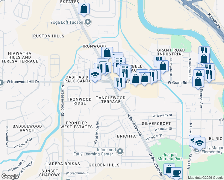 map of restaurants, bars, coffee shops, grocery stores, and more near in Tucson