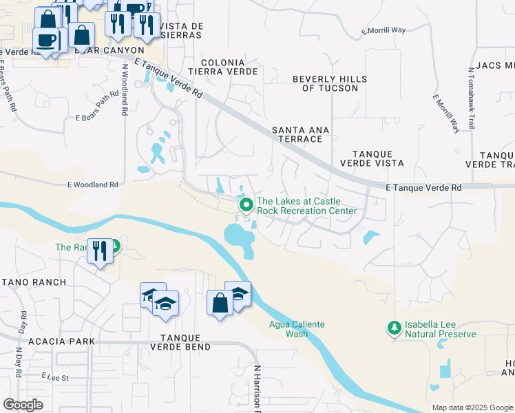 map of restaurants, bars, coffee shops, grocery stores, and more near 2350 North Lake Star Drive in Tucson