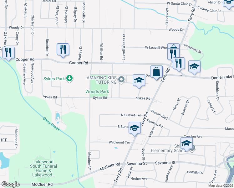 map of restaurants, bars, coffee shops, grocery stores, and more near 293 Mikell Street in Jackson