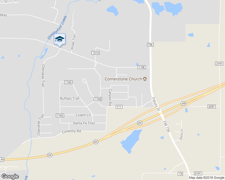 map of restaurants, bars, coffee shops, grocery stores, and more near 1600 Trail Ridge in Tyler