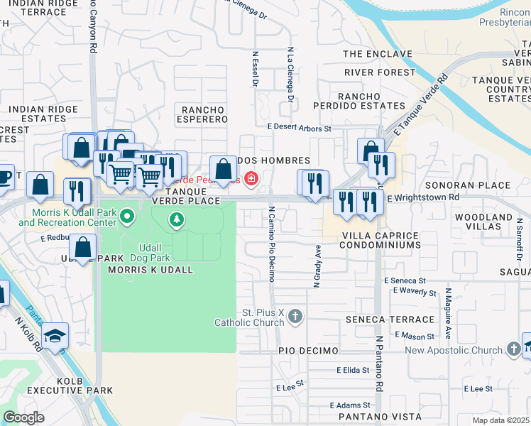 map of restaurants, bars, coffee shops, grocery stores, and more near 2340 North Camino De Esperanto in Tucson