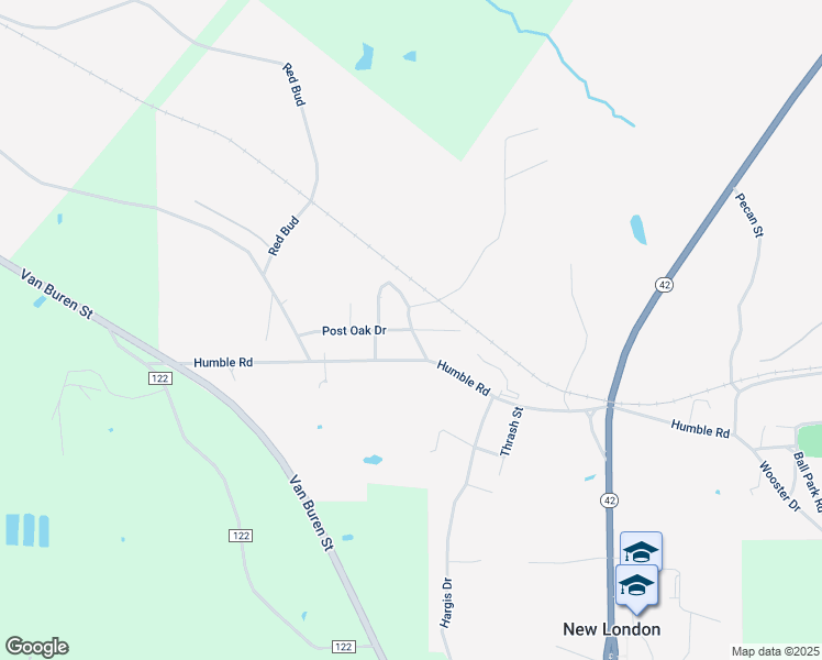 map of restaurants, bars, coffee shops, grocery stores, and more near 600 Post Oak Drive in Overton