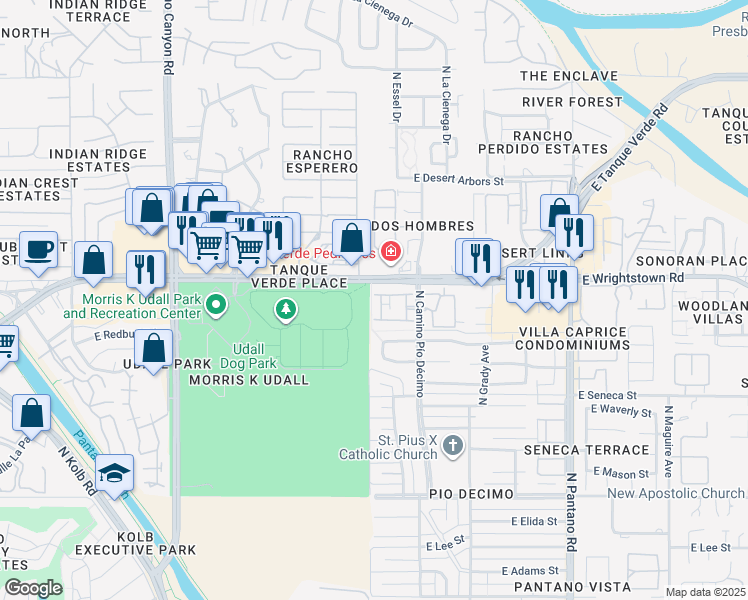 map of restaurants, bars, coffee shops, grocery stores, and more near 2341 Avenue Barcolle in Tucson