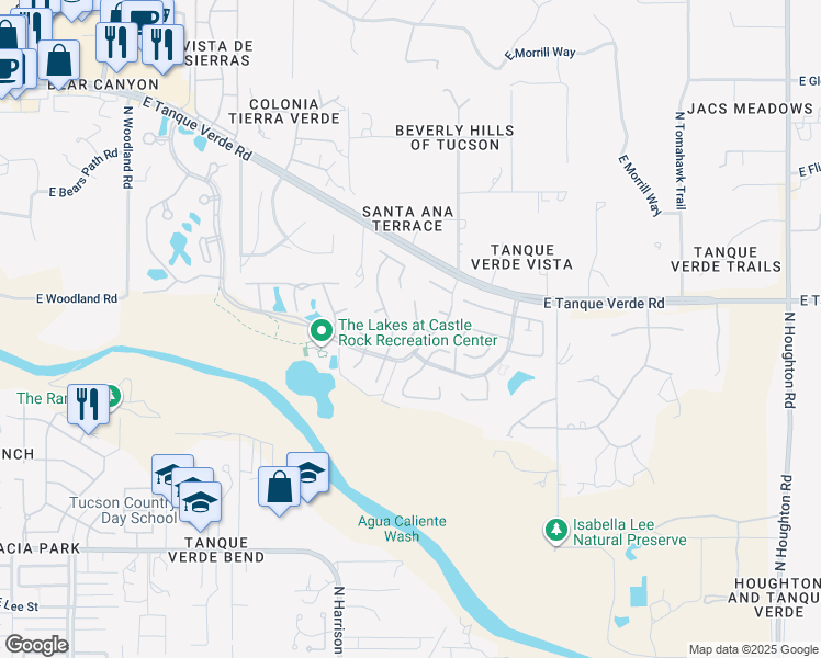 map of restaurants, bars, coffee shops, grocery stores, and more near 2331 Emerald Lake Court in Tucson
