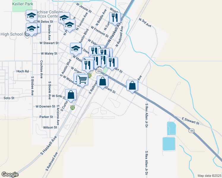 map of restaurants, bars, coffee shops, grocery stores, and more near in Willcox