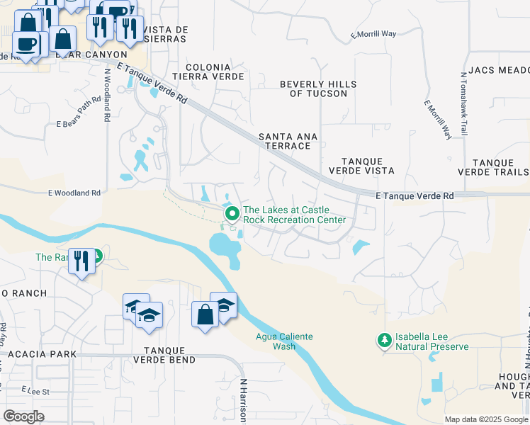 map of restaurants, bars, coffee shops, grocery stores, and more near 2318 North Deer Creek Place in Tucson