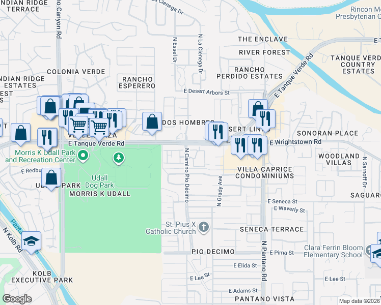 map of restaurants, bars, coffee shops, grocery stores, and more near in Tucson