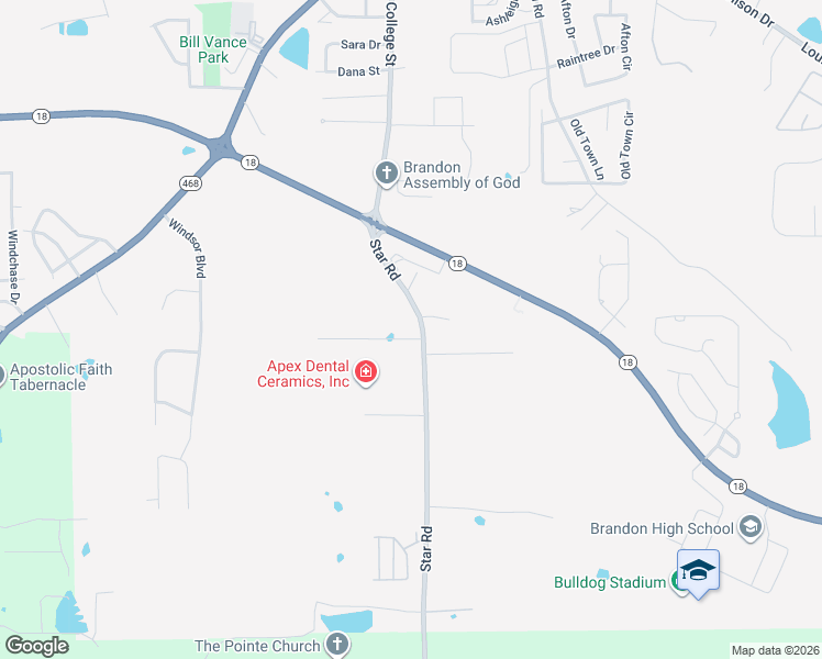 map of restaurants, bars, coffee shops, grocery stores, and more near 102 Morgans Lane in Brandon