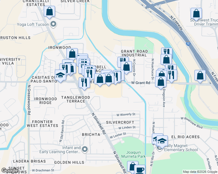 map of restaurants, bars, coffee shops, grocery stores, and more near in Tucson