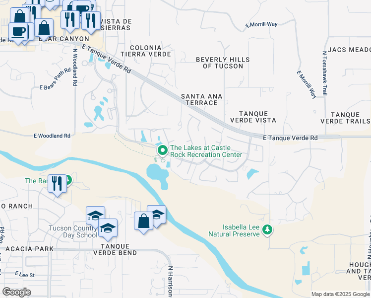 map of restaurants, bars, coffee shops, grocery stores, and more near 2318 North Deer Creek Place in Tucson